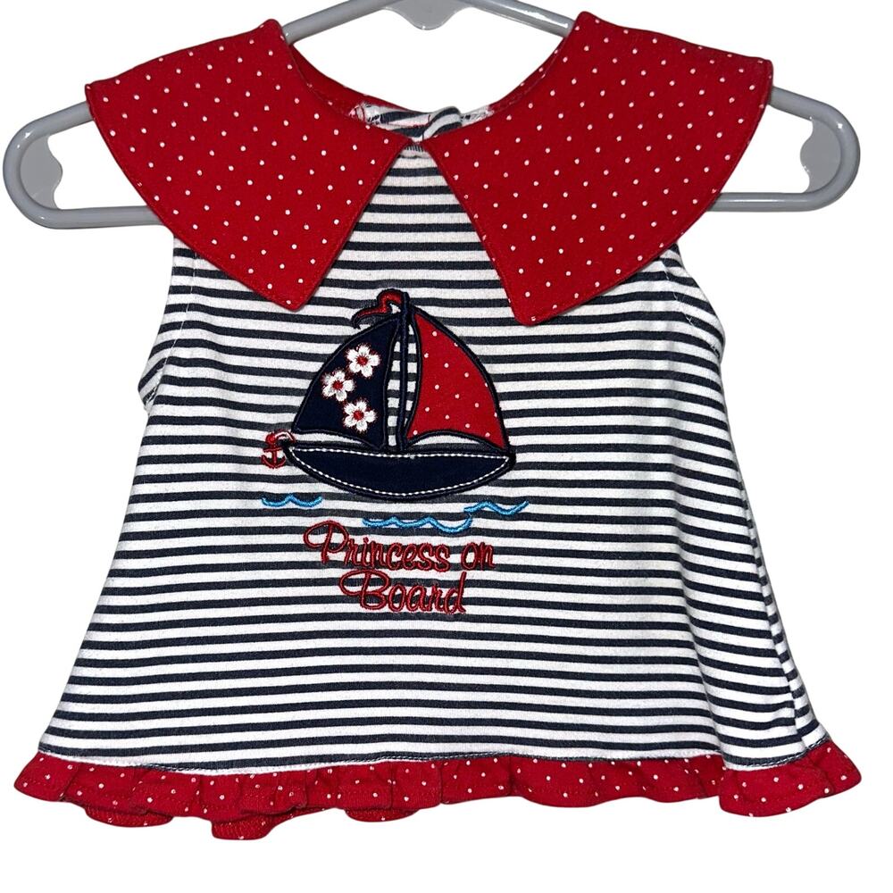 Vintage Fisher Price Baby Girl Striped Nautical Sailboat ‘Princess On Board’ Top